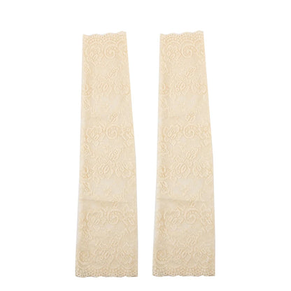 Women Summer Ice Silk Lace Arm Sleeve Elastic Sleeve Driving Gloves Black White Long Fingerless Mittens Sunscreen Gloves