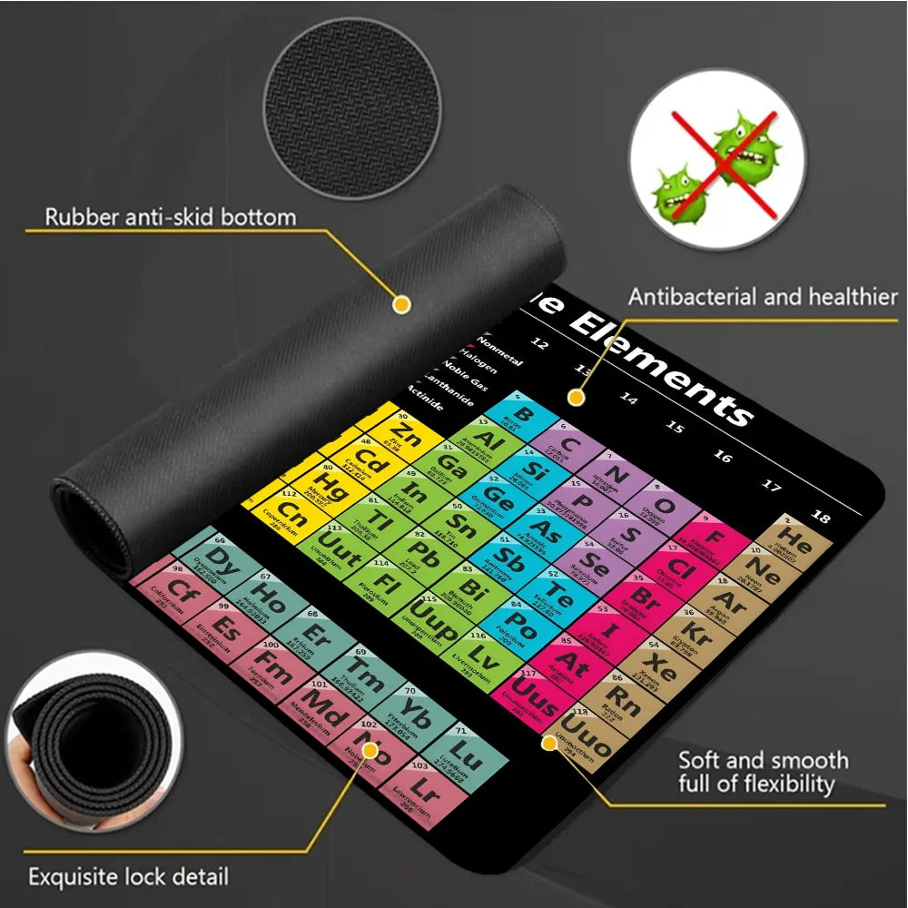 Periodic Table Mouse Pad Color Gaming Mousepad Offices Accessories Laptop Office Rubber Non-Slip Rubber Stitched Edge Deskpad