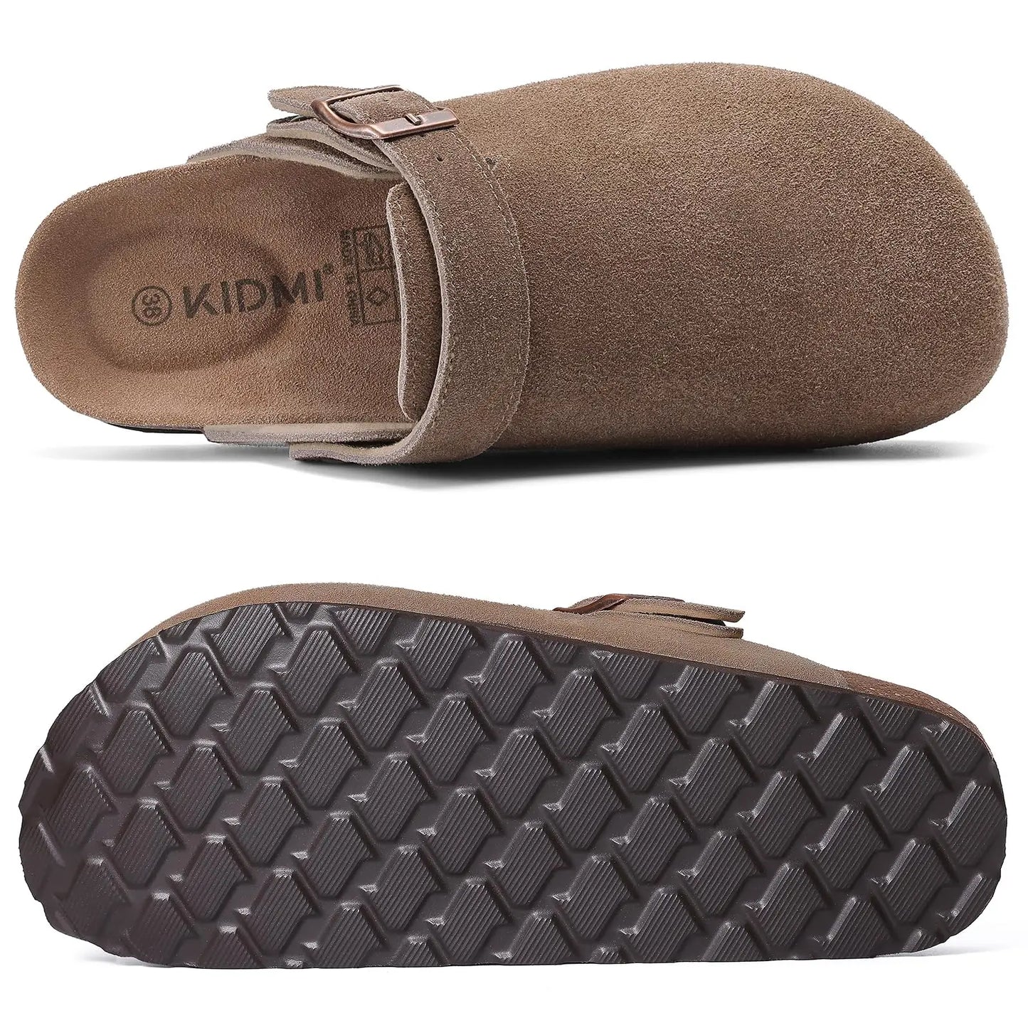 Litfun New Fashion Women's Clogs with Adjustable Strap Cork Footbed Leather Mules with Arch Support Unisex Outdoor Potato Shoes