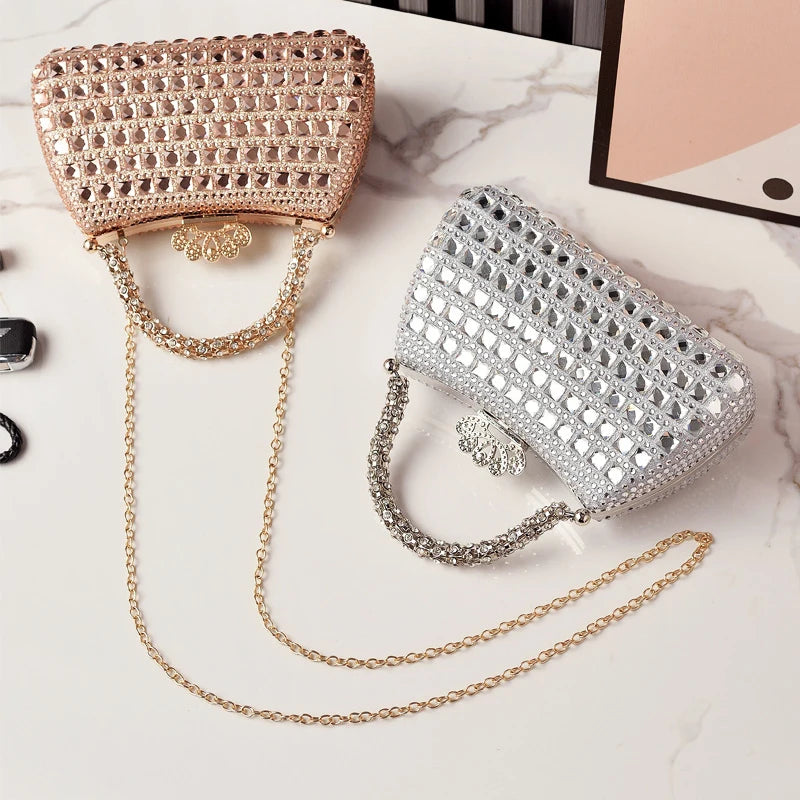 Silver Woman Bag Shine Bling Crown Hasp Diamond Shoulder Bag Crossbody Luxury Designers Rivet Clutch Party Evening Sparkly Purse