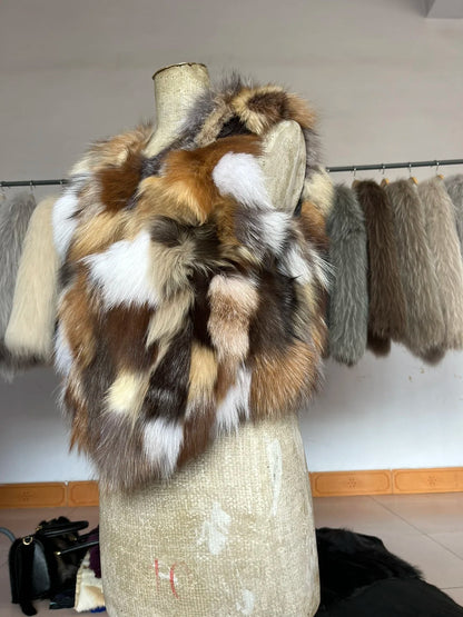 Natural fox fur plates real fur blanket parka lining DIY material