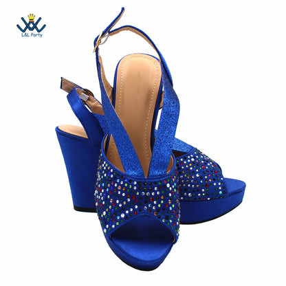 Buckle Strap Sandals Nigerian Women Shoes and Bag Set in Green Color with Wedges Heels For Ladies Party
