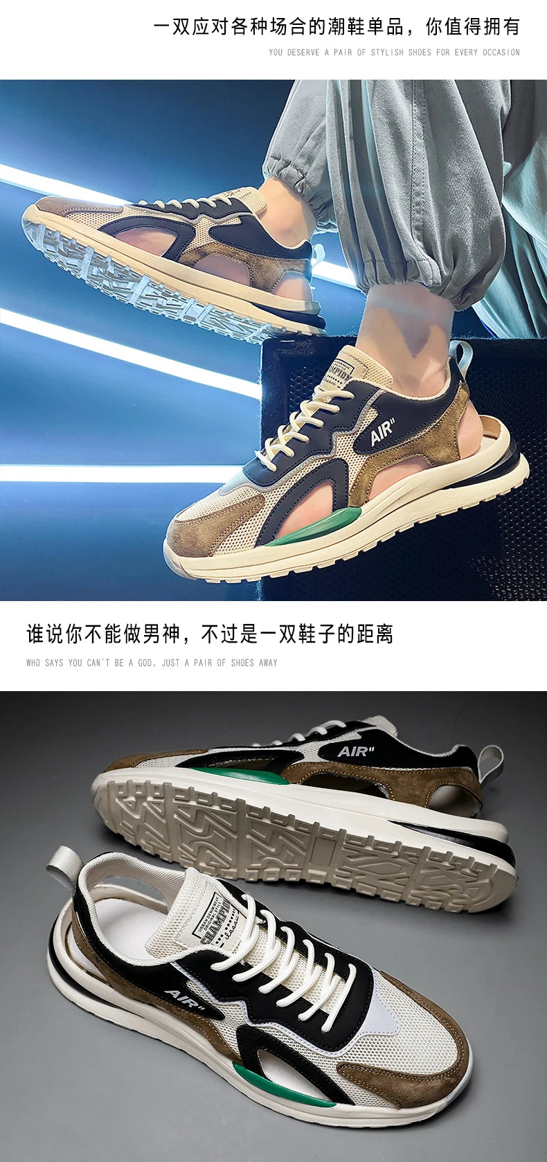 Summer Men Hollow Sandal Sneakers Breathable Mesh Platform Quick-Dry Casual Walking Shoes Non Slip Light Outdoor Beach Trainers