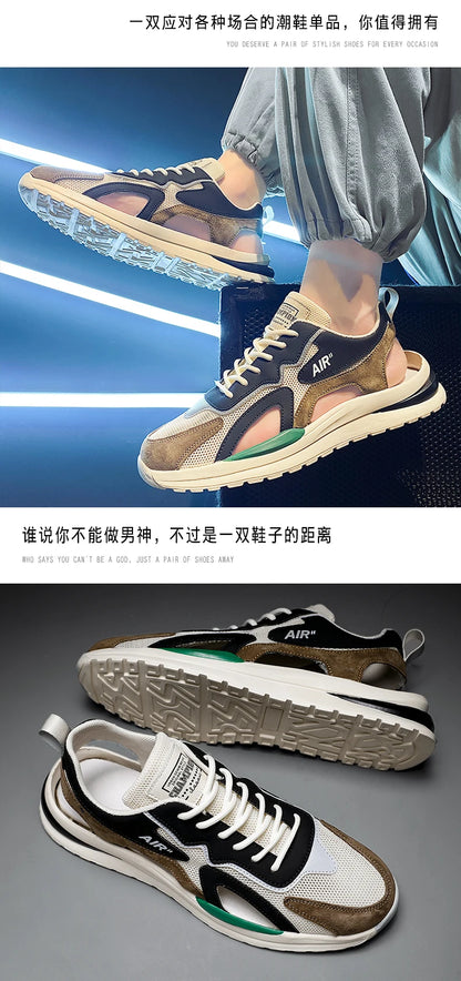 Summer Men Hollow Sandal Sneakers Breathable Mesh Platform Quick-Dry Casual Walking Shoes Non Slip Light Outdoor Beach Trainers