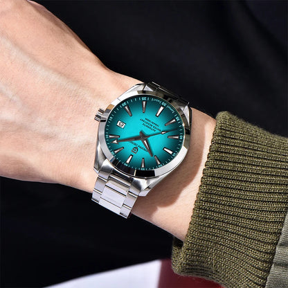 PAGANI DESIGN Men Automatic MechanicalWatch Stainless Steel Bracelet 100M Waterproof Luminous Date Business Dress Wristwatch+Box