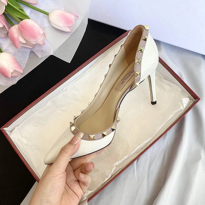 Luxury Brand Women's Shoes Woman Sandals Summer Rivets High Heels Side Empty Female Leather Fashion Prom Ladies Shoes Women 2026