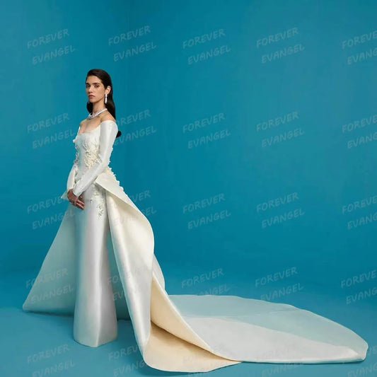 Exquisite Wedding Dresses Woman's Mermaid Appliques Sexy Off The Shoulder Long Sleeve Boat Neck Bride Gowns Vestidos Customized