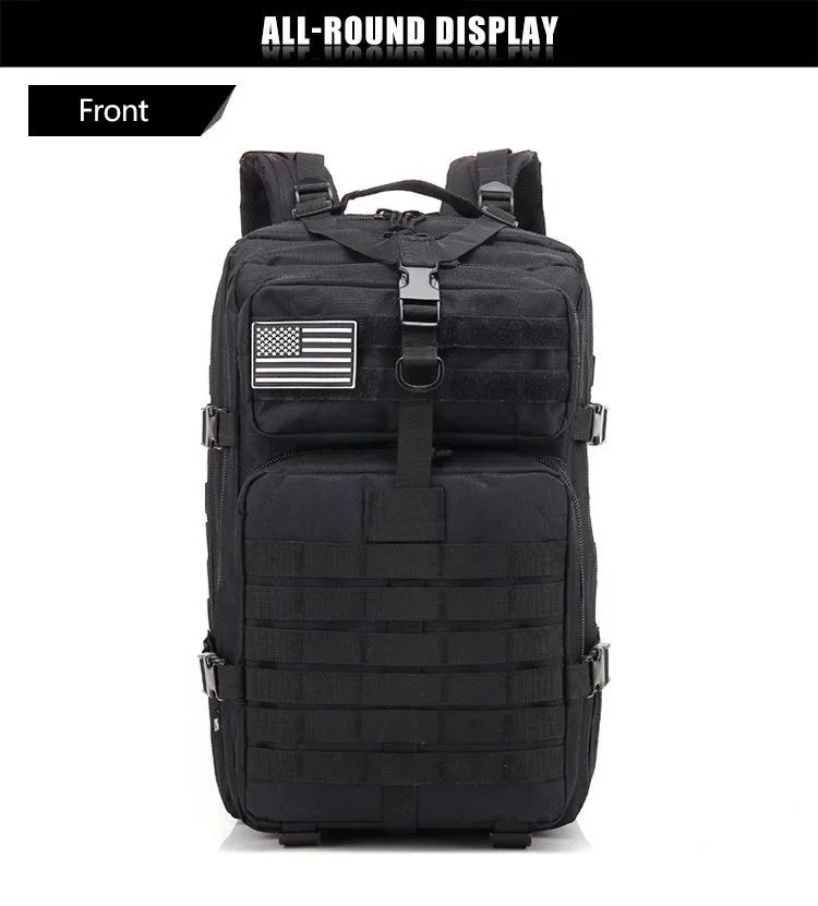 45L Tactical Fishing Backpack Molle Water Resistant Outdoor Tackle Bag Large Capacity Storage Camping Hiking Travel Rucksack Trekking Men Women Anglers Fishermen Rod Reel Gear Durable Multi Pocket Wear Resistant Lake River Se