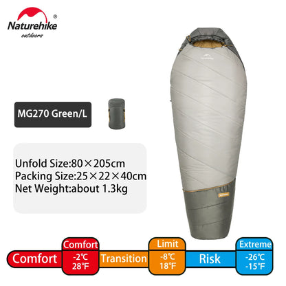 Naturehike MG120 MG270 Mummy Sleeping Bag -2~5℃ Ultralight Camping Hiking Cotton Warm Thermal Winter Machine Washable Tour Gear