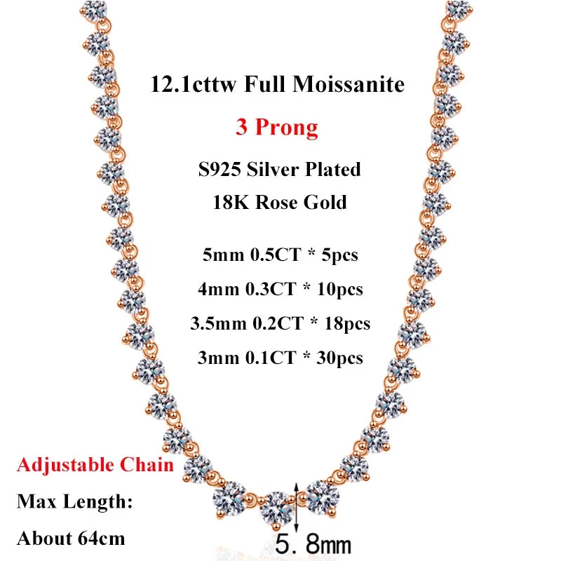 EWYA 3 Claw All Round Cut Moissanite Tennis Necklace Women Man s925 Silver Full Lab Diamond Bridal Party Link Neck Chain Gift