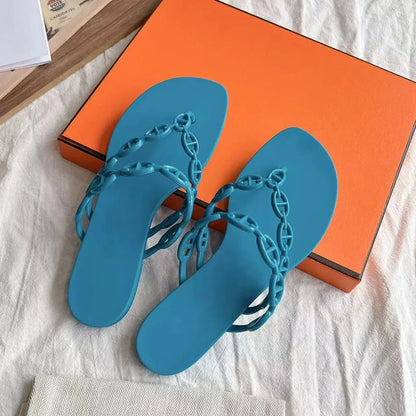 2026 Women's Summer Flip-flops Are Wearing Genuine Leather Flat Half Flip-flops with Soft Soles for The Seaside and Beach