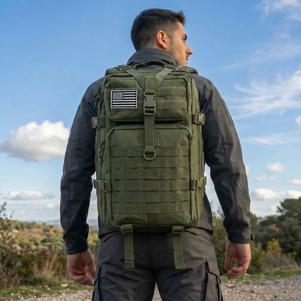 45L Tactical Fishing Backpack Molle Water Resistant Outdoor Tackle Bag Large Capacity Storage Camping Hiking Travel Rucksack Trekking Men Women Anglers Fishermen Rod Reel Gear Durable Multi Pocket Wear Resistant Lake River Se
