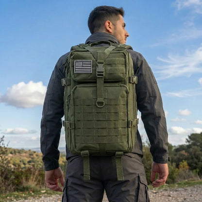 45L Tactical Fishing Backpack Molle Water Resistant Outdoor Tackle Bag Large Capacity Storage Camping Hiking Travel Rucksack Trekking Men Women Anglers Fishermen Rod Reel Gear Durable Multi Pocket Wear Resistant Lake River Se