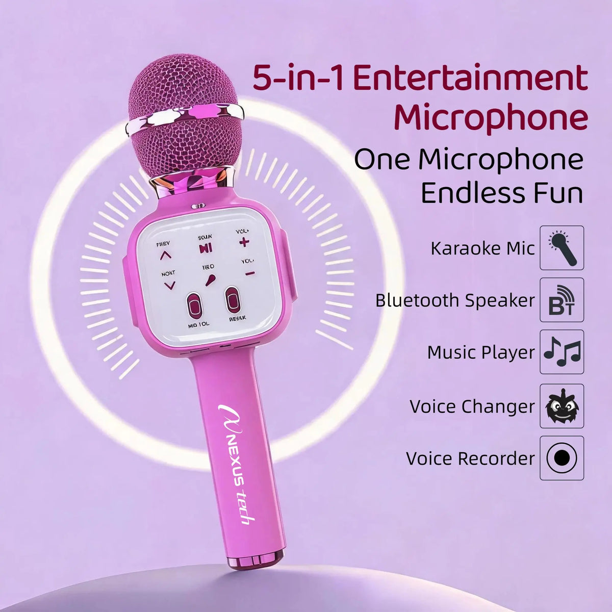 Wireless Bluetooth 5.2 Karaoke Microphone Portable Speaker Voice Changer RGB LED Premium Party Entertainment Singing Machine TWS Kids Adults Gift