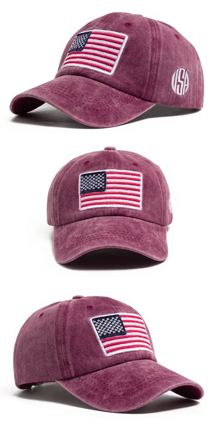 USA Flag Men's Baseball Cap Retro Embroidery Washed Cotton Dad Hats Fashion Women Hip Hop Caps Summer Outdoor Sun Visor Hat