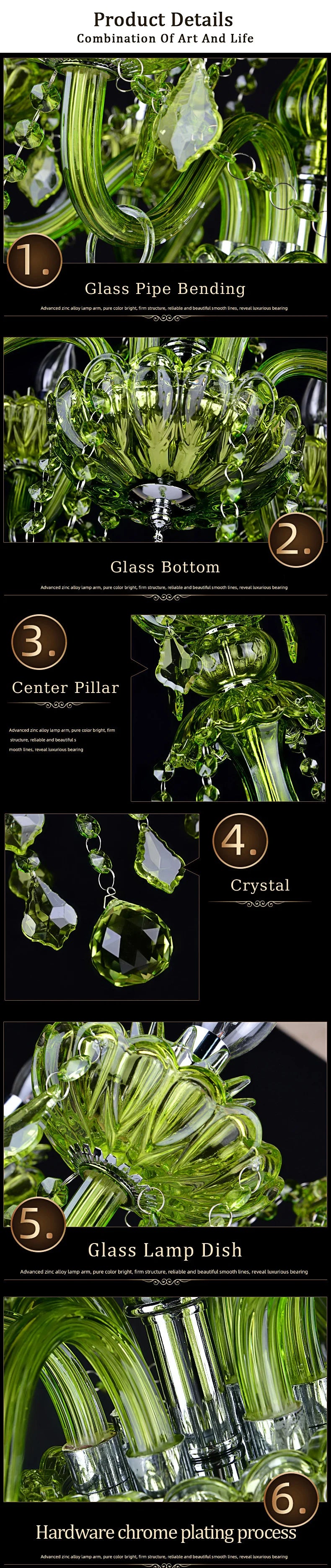 European Green Crystal Living Room Bedroom Candle Chandelier Restaurant Cafe Hotel Lobby Ceiling Decoration E14 Pendent Lights