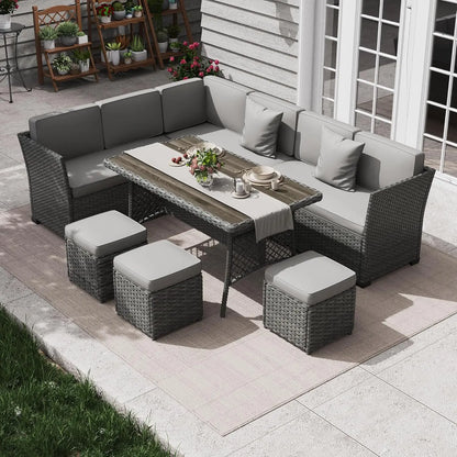 7 Piece Patio Furniture Set, Outdoor PE Wicker Rattan Outdoor Dining Set, Patio Table and Chairs Set, Patio, Customized