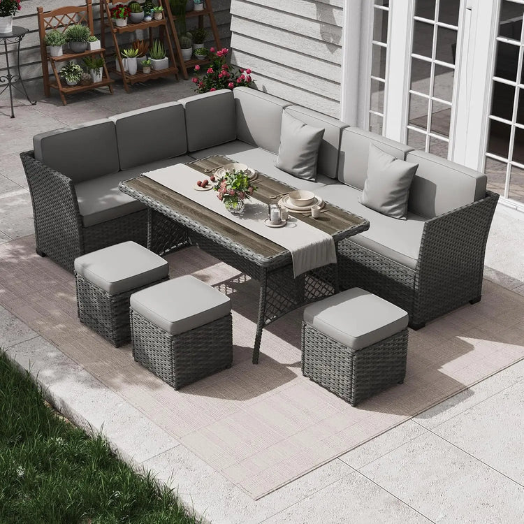 7 Piece Patio Furniture Set, Outdoor PE Wicker Rattan Outdoor Dining Set, Patio Table and Chairs Set, Patio, Customized