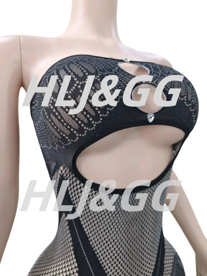 HLJ&GG Sexy Off Shoulder Hollow Out Bodycon One Piece Jumpsuits Women Sleeveless Backless Slim Playsuit Fashion Stretchy Overall