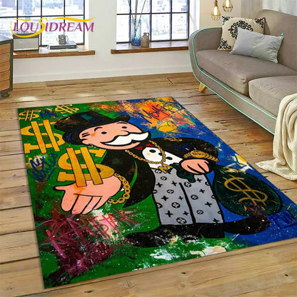 Game Dollar Monopoly Cartoon Money Rug Carpet for Living Room Bedroom Home Decor,Floor Mat Non-slip Decoration for Sofa Doormat