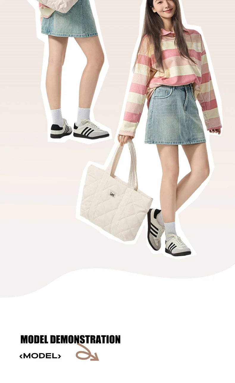 LEE Large Soft Puffer Bag Women Big Size College Students Laptop Book Quilted Tote Bag Lady Down-filled Shopping School Bags