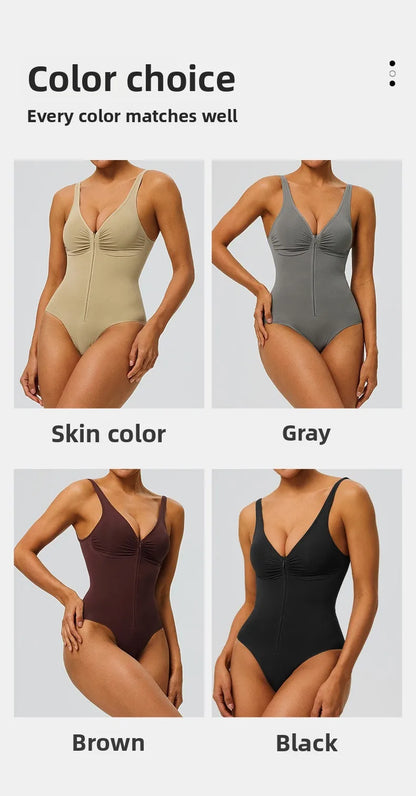 Seamless Bodysuit with Strong Compression Molding Abdominal Compression Underwear Straps Zipper One-Piece Shapewear Yoga Sets