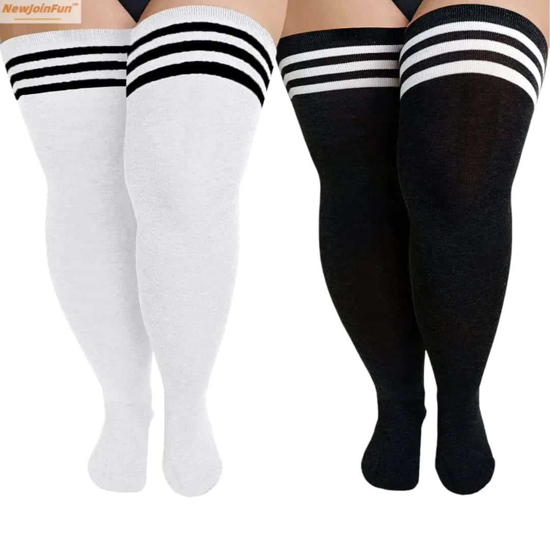 Oversize Thigh High Black White Striped Over Knee Long Socks Autumn Winter Thick Stockings Leg Warmers for Woman Plus Size 3XXXL