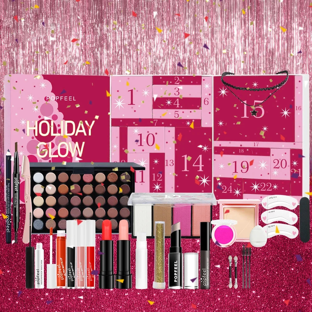 Christmas Countdown Makeup Set Lipstick Eye Shadow Cosmetics 24-Piece Holiday Beauty Advent Calendar Gift Box for Women Girls