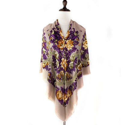 130*130cm Breathable Thin Russian Square Scarf Women Luxury Floral Print Ethnic Retro Bandana Shawl Foulard Femme Beach Stole
