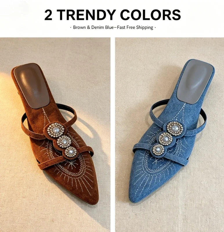 Women Crystal Clip Toe Slippers Pointed Toe Luxury Heels Shoes Dress Woman Sandals Party Trend Flip Flops New Cozy Female Slides