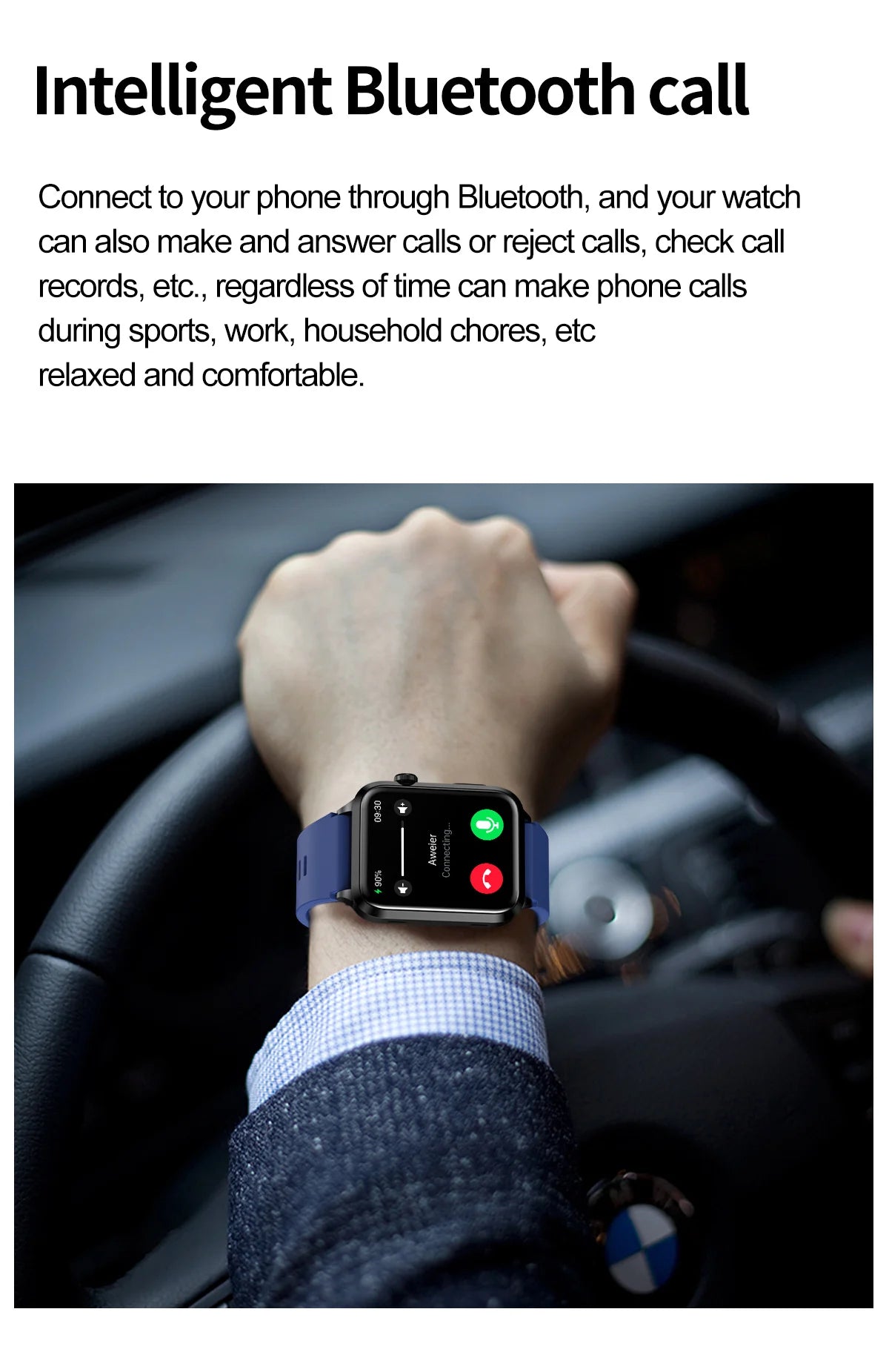 ET580 Smart Watch Men 2.04inch AMOLED Large Screen Bluetooth Call ECG Blood Pressure Oxygen Health Monitor SOS Smartwatch