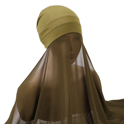 Muslim Women Bonnet + Chiffon Shawl Instant Under Scarf Cap Islam Inner Scarf Headband Stretch Hijab Cover Headwrap Turbante