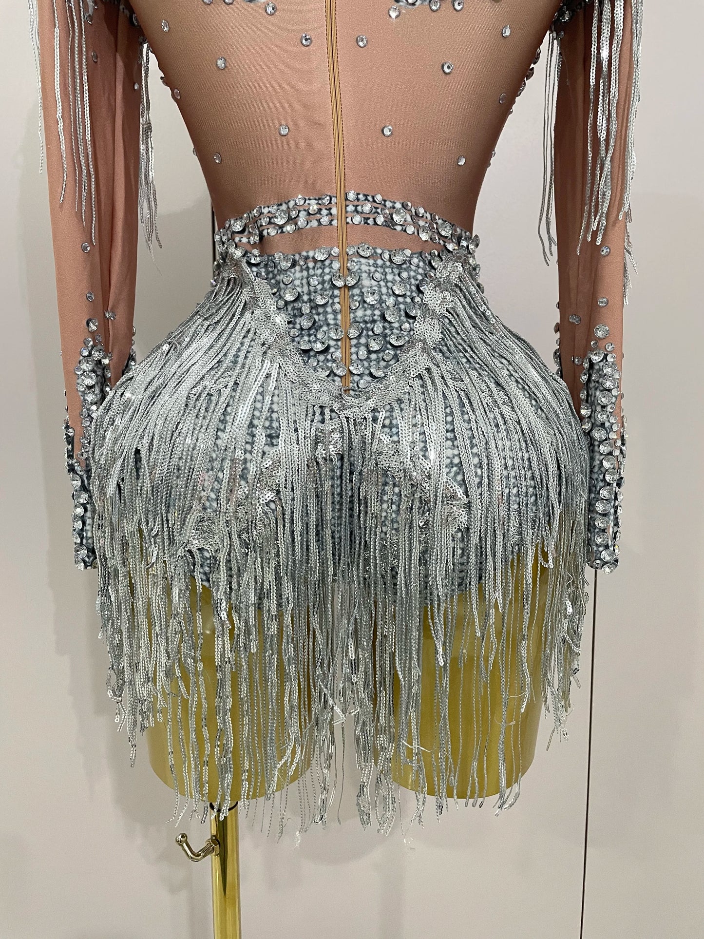 Sparkly Rhinestone Sequin Tassel Stretch Bodysuits 2025 New Arrival Women Birthday Party Nightclub Dj Stage Performance Costume