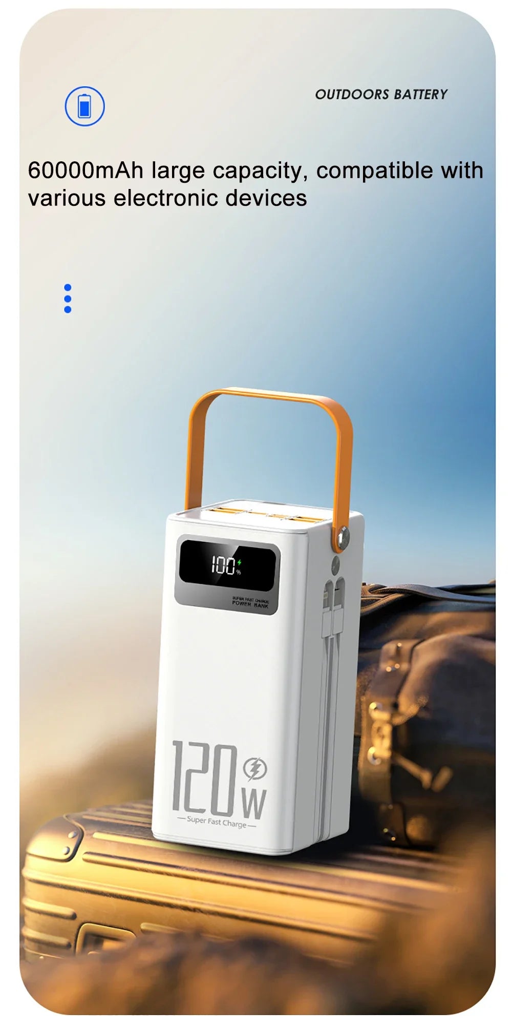 30000mAh 60000mAh Portable Power Bank 120W Fast Charging Power Station Emergency Power Bank LED Charger for Home Camping Phone