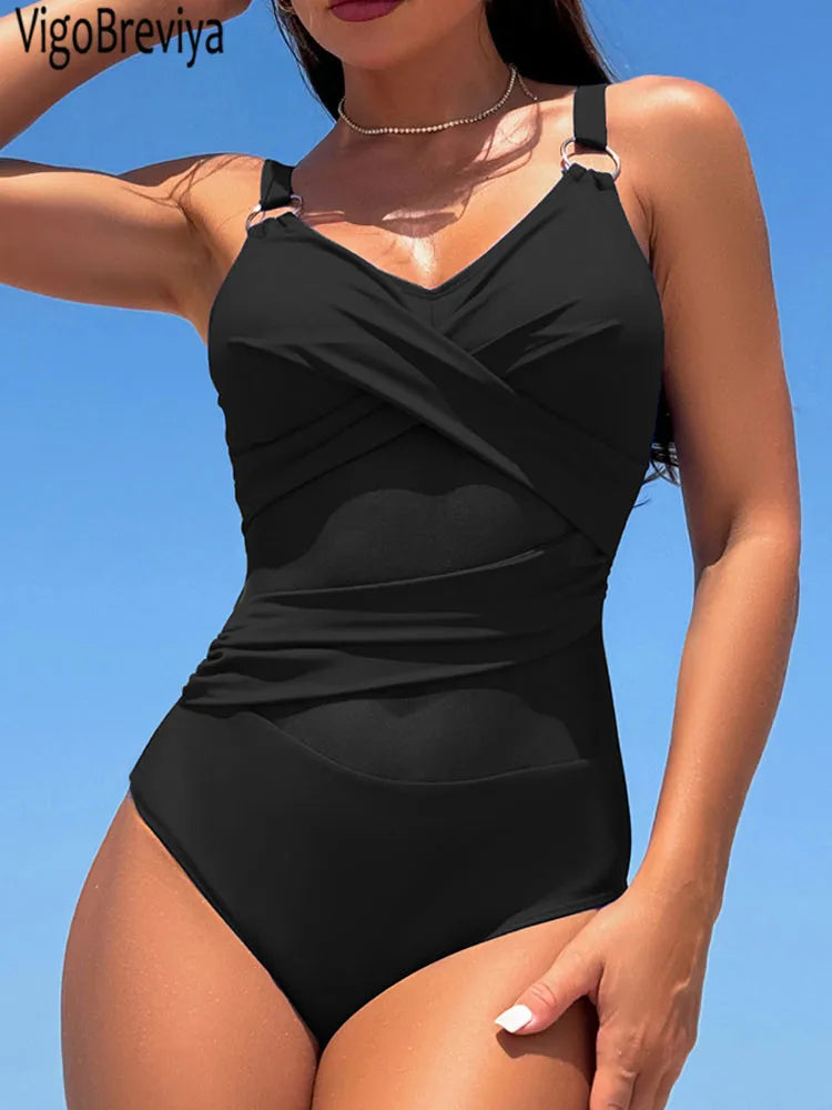 VigoBeviya 2026 Mesh Patchwork Swimwear Women Solid Strapped One Piece Swimsuit Sexy Push UP Monokini Summer Beach Bathing Suit