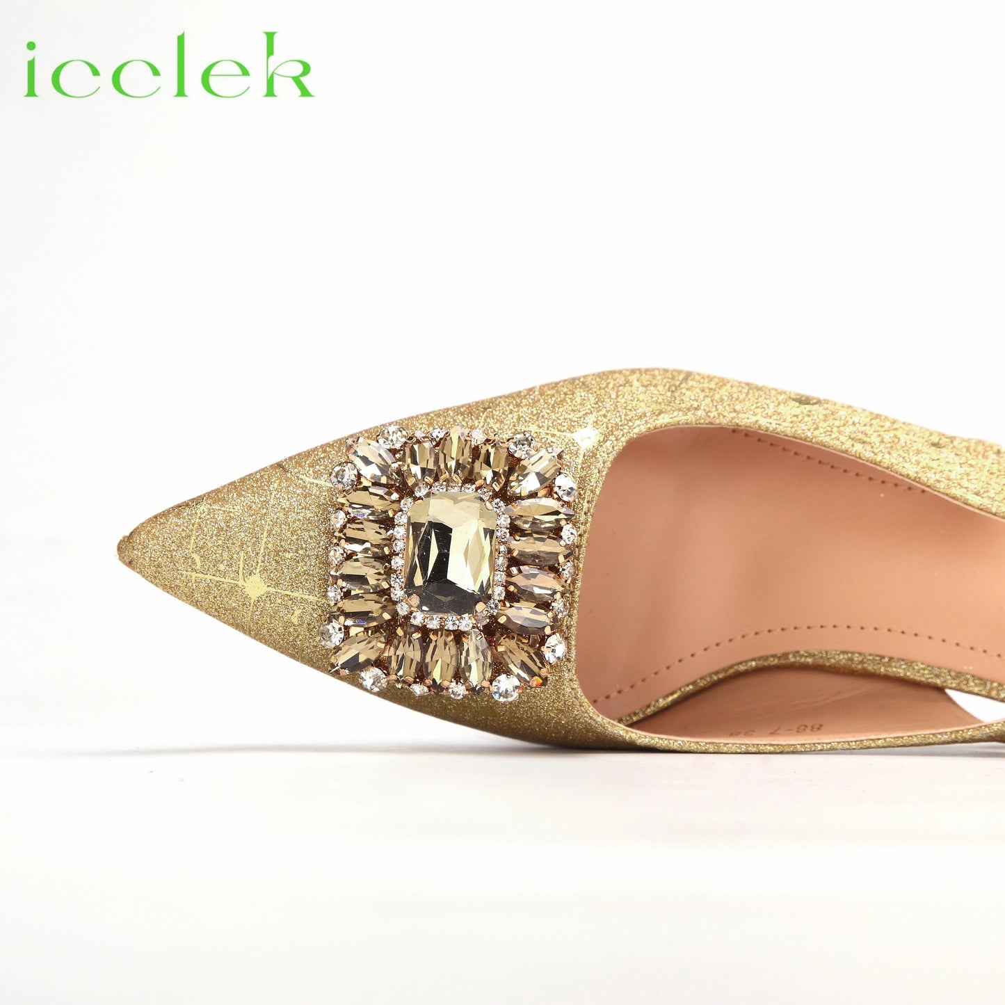 Women High Heels Sandals Shinning Material with Rhinestone Italian Design T.Blue Color Pointed Toe Shoes and Bags Set