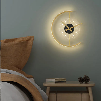 Nordic Clock Wall Lamp, Modern Minimalist LED Wall Light for Living Room, Bedroom & Background Wall Decoration
