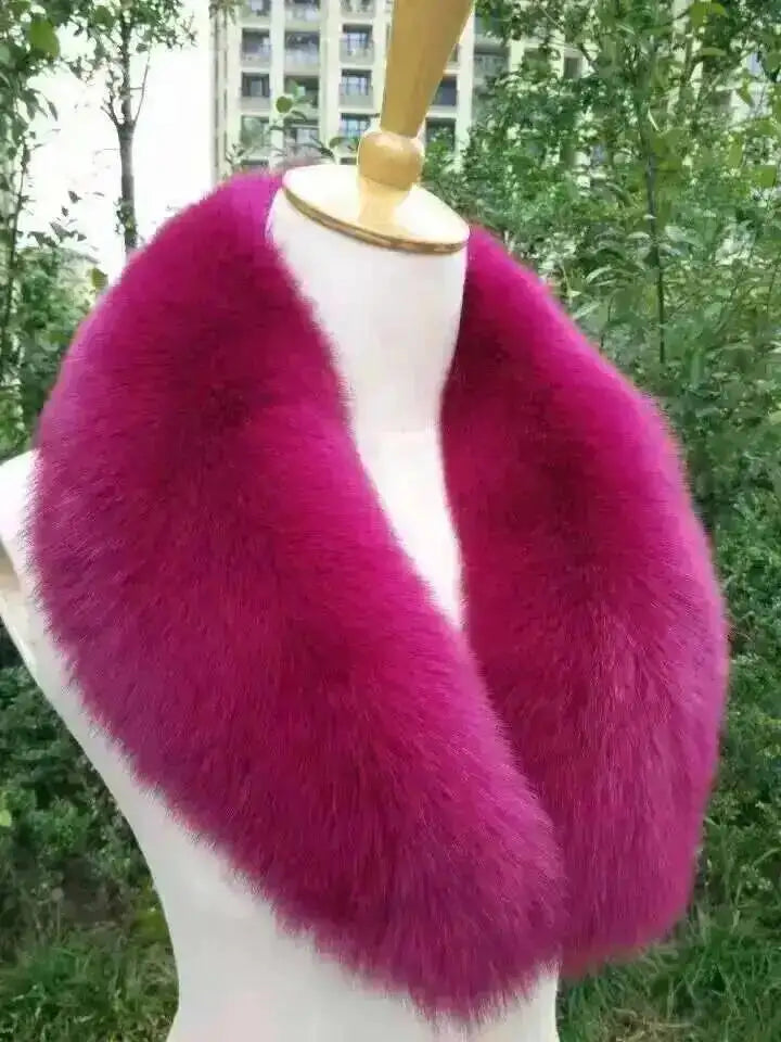Natural Color Raccoon Fox Real Fur Collar Scarf Genuine Big Size Scarves Warp Shawl Neck Warmer Stole Muffler with Clip Loops #6