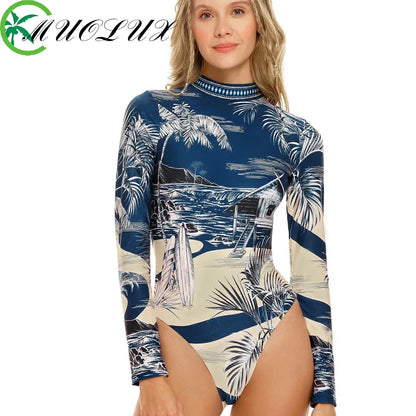 MUOLUX Rash Guard 2024 Long Sleeve One Piece Women Swimsuits Swimwear Female Monokini Uv Sun Protectio Zipper Sport Bathing Suit