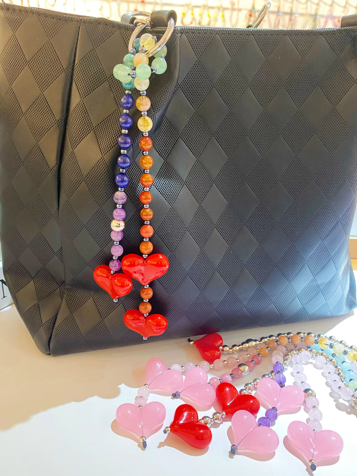 HERLOOK Y2K Bohemian Bag Charm for Women Red Heart Colorful Beads Chakra Energy Healing Pendant Fashion Jewelry Gift Accessory