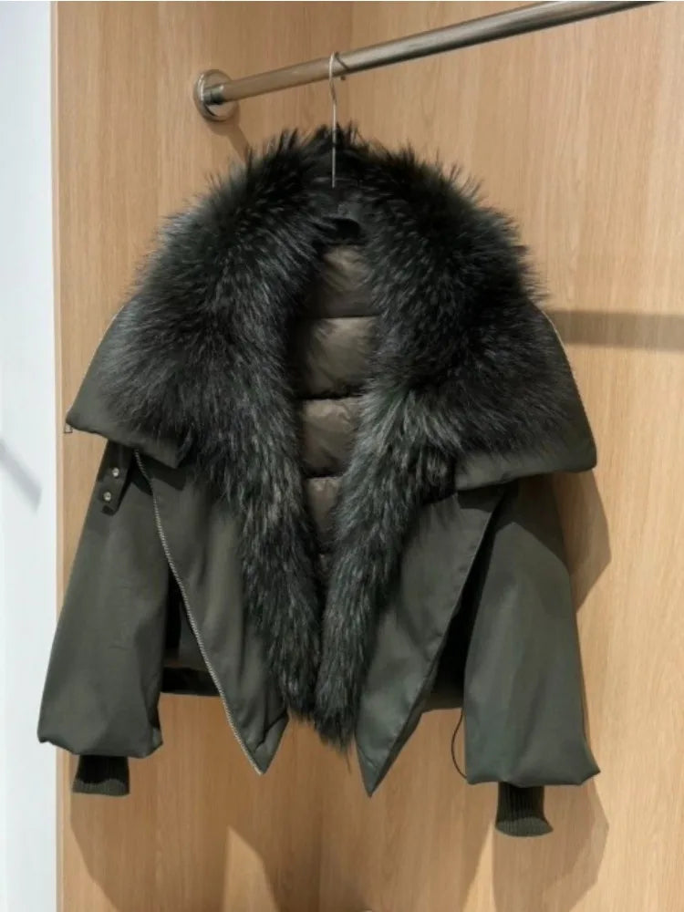 OFTBUY New Winter Jacket Women Large Real Fox Fur Collar Puffer Jacket Loose Warm Parkas Female White Duck Down Coats Female