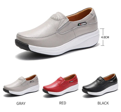 Women Flats Platform Loafers Ladies Elegant Genuine Leather Moccasins Shoes Woman Spring Round Toe Slip On Casual Women's Shoes