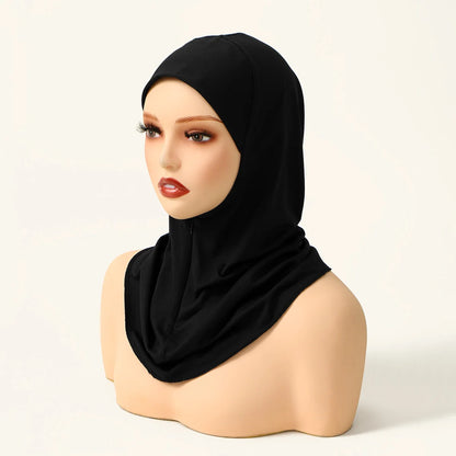 Modal instant Hijabs Cap Muslim With Zipper Soft Inner Cap Fashion With Neck Collar Headscarf Hat Women Islam Ramadan Turban Cap