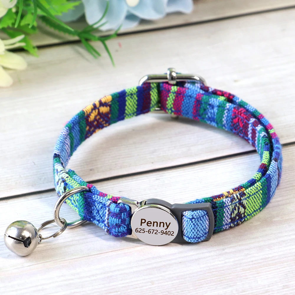 Cat Collar Free Personalized Kitten Collars Engraved Pet Puppy Name Necklace Collars Anti-lost for Cats Small Dogs Adjustable