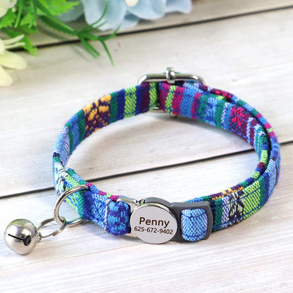 Cat Collar Free Personalized Kitten Collars Engraved Pet Puppy Name Necklace Collars Anti-lost for Cats Small Dogs Adjustable
