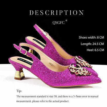 Hot Selling Elegant Noble Colorful Rhinestone Design White Color Party Wedding Pointed Toe High Heel Women Shoes and Bag Set