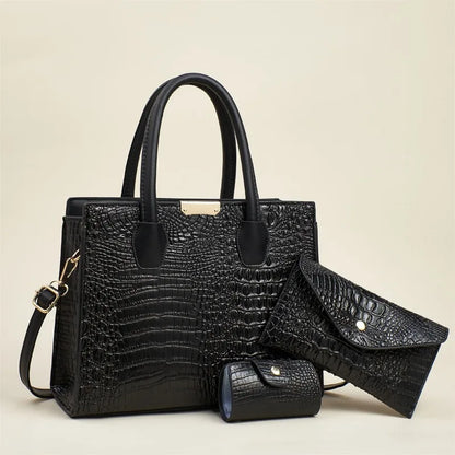 Crocodile Pattern Leather Women's Handbags Fashion Commuter Messenger Bags Large Capacity Luxury 3Piece Set Tote Shoulder Bags