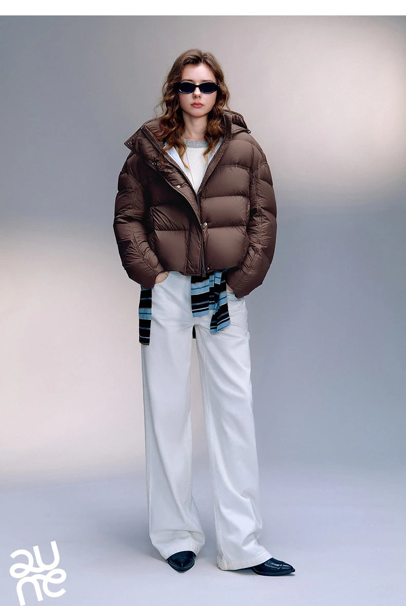 TOYOUTH Women Down Jackets 2025 Winter New Ultra-soft Cicada Wing Puff Hooded 90% Down High Loft Bread Coat