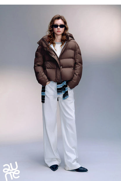 TOYOUTH Women Down Jackets 2025 Winter New Ultra-soft Cicada Wing Puff Hooded 90% Down High Loft Bread Coat