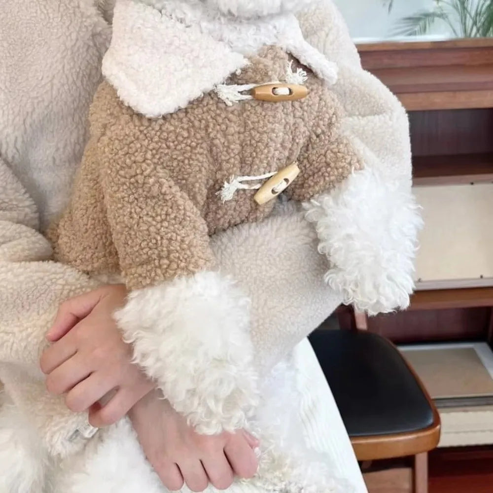 Fashion Autumn Winter Dog Warm Clothes Thickened Windproof Dog Hiking Jacket Horn Buckle Cute Dog Bodysuit for Small Medium Dog